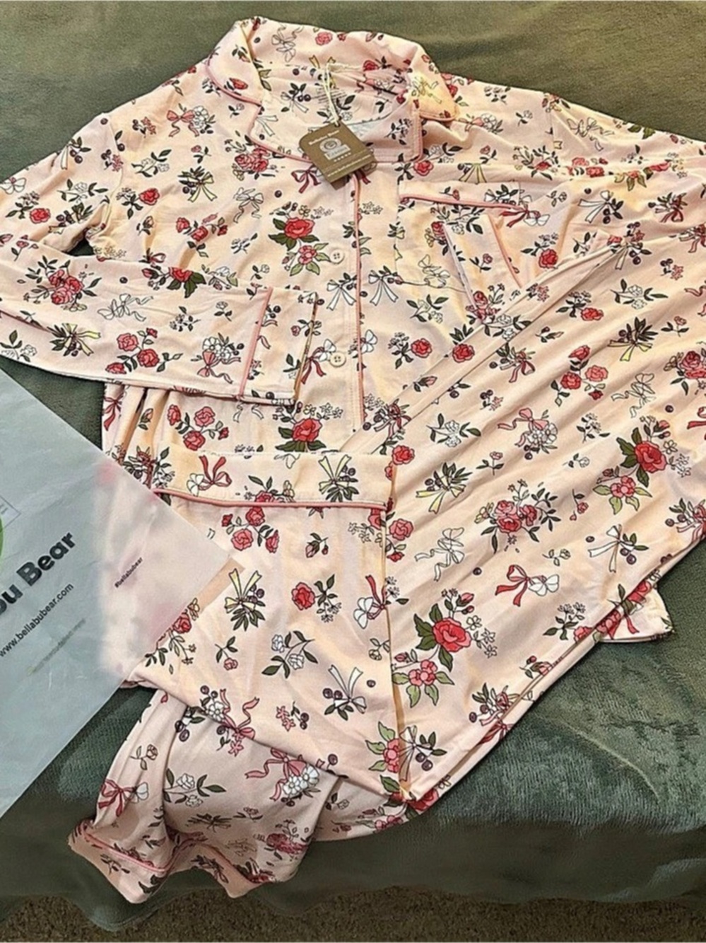 Bellebu Bear Floral Pajama Set in Pink NWT